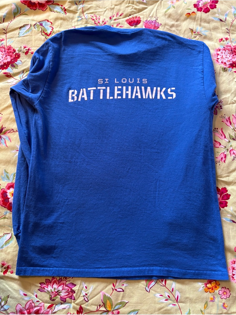 St Louis Battlehawks x XFL blue white long sleeve tee men’s medium 27”x20” EUC